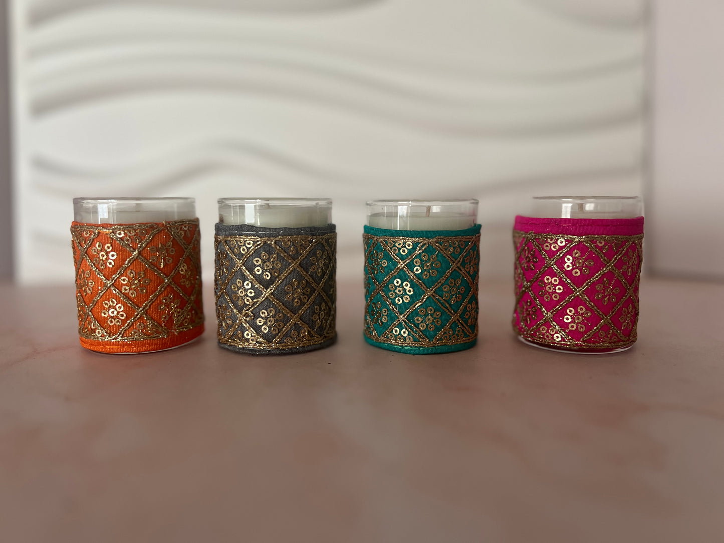 Elegant Embroidered Votive Candles