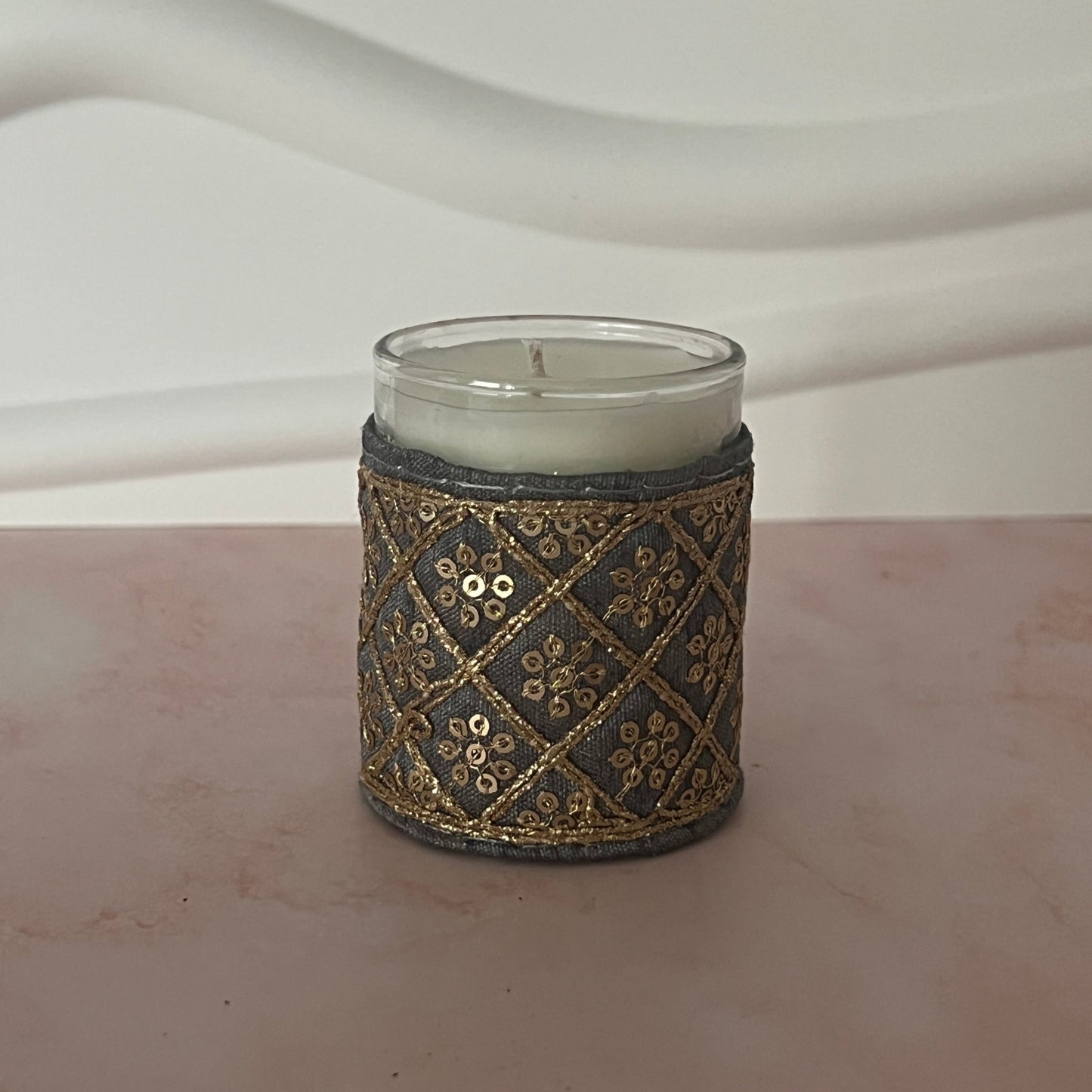 Elegant Embroidered Votive Candles