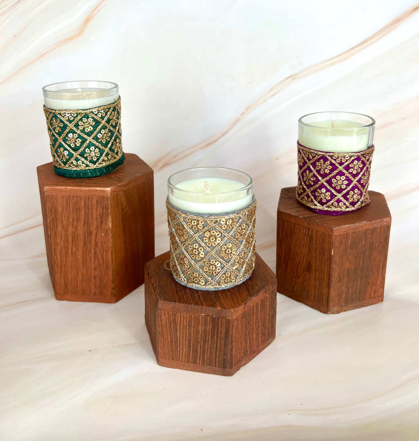 Elegant Embroidered Votive Candles
