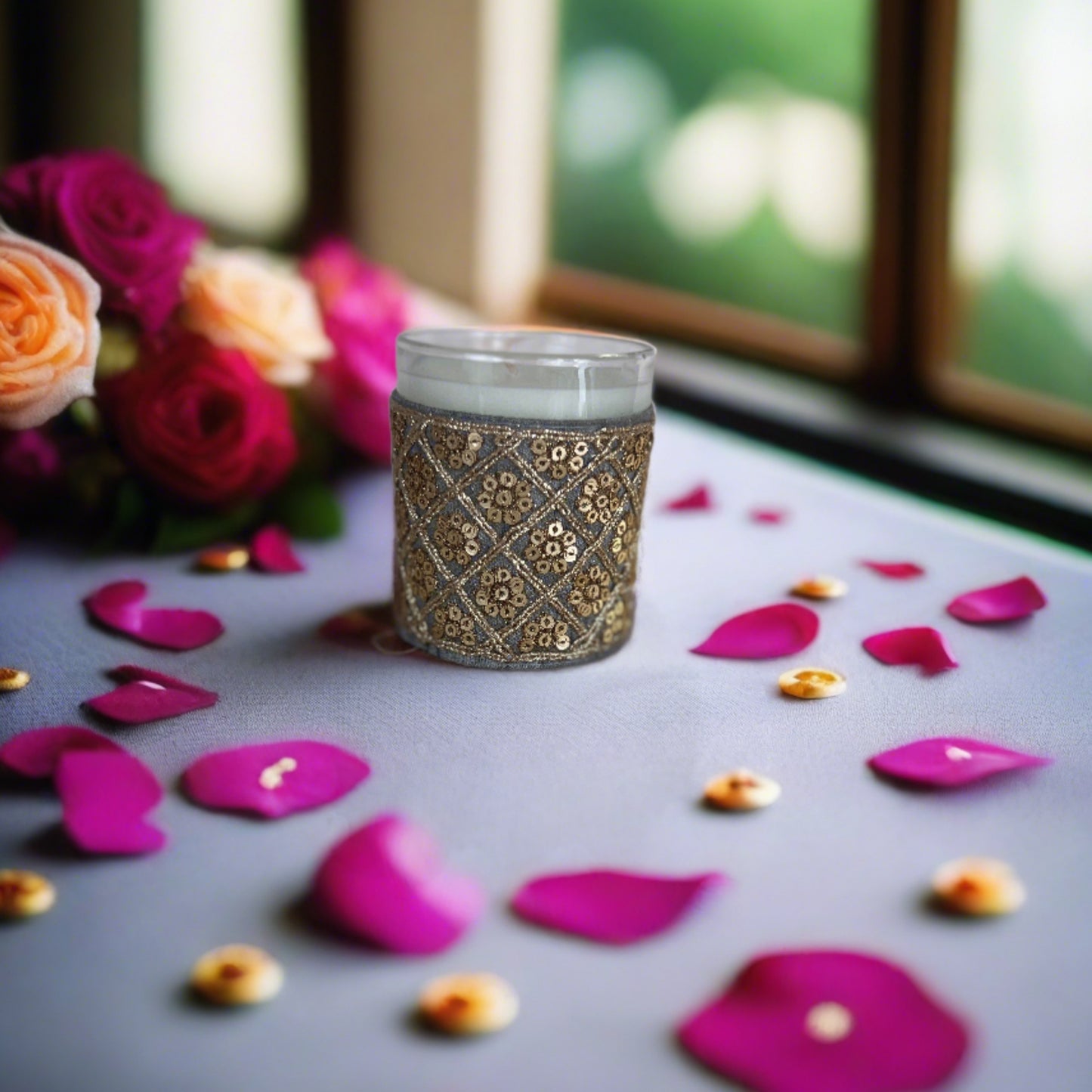 Elegant Embroidered Votive Candles