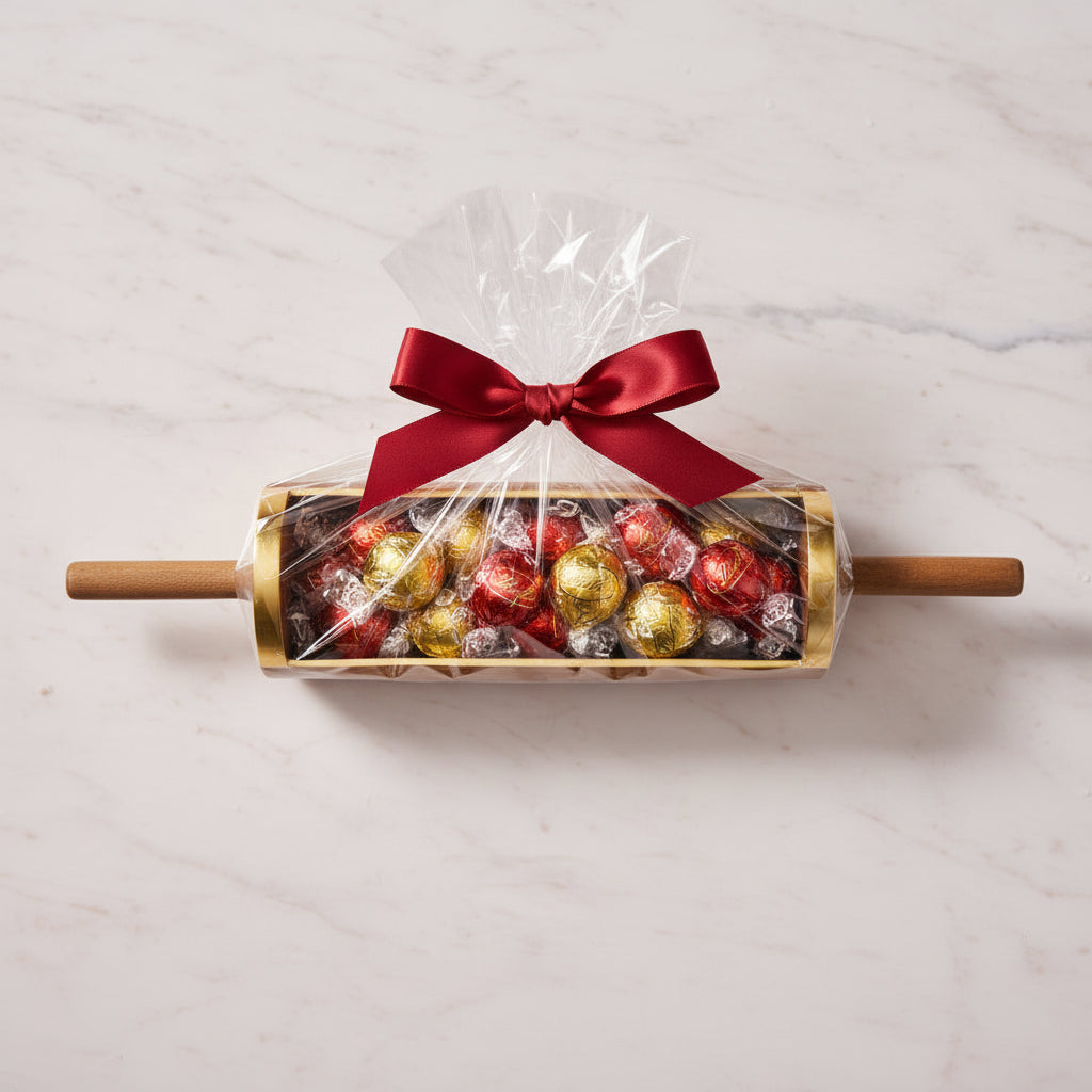 Decorative rolling pin with a pattern on a metallic surface