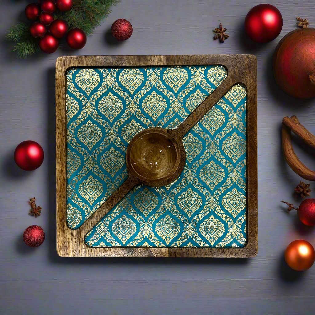 Square Sharing Platters with dipping pots by Sikhana