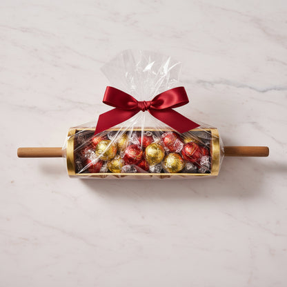 Decorative rolling pin with a pattern on a metallic surface