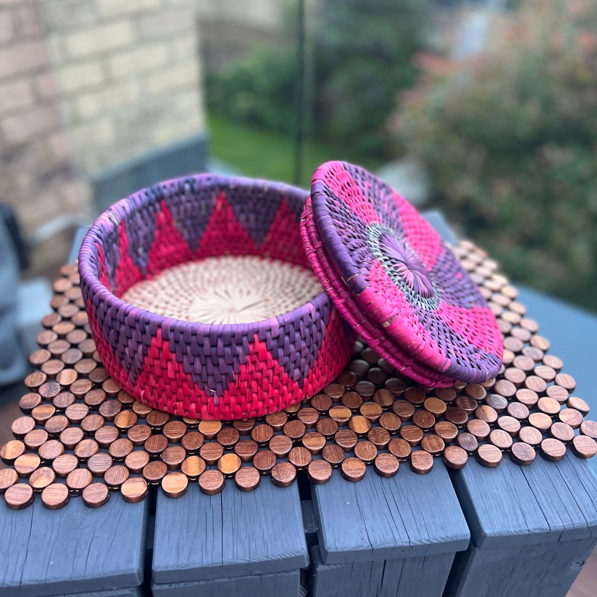 Purple & Pink hot pot made with date palm leaves