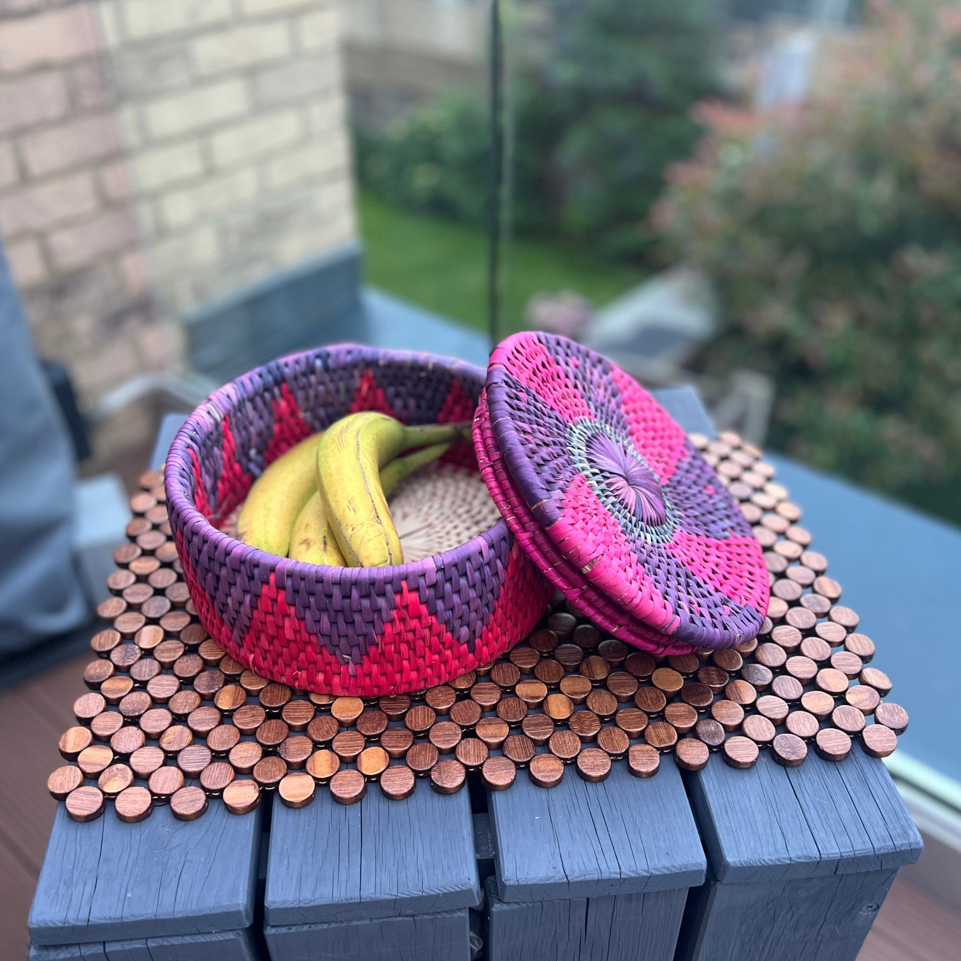 Purple & Pink Hot pot made with date palm leaves